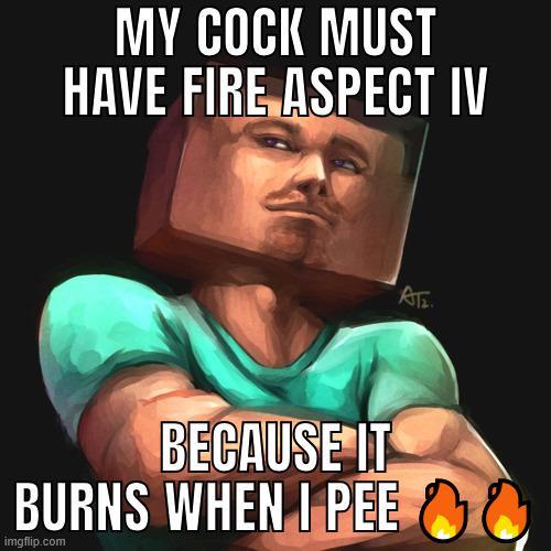 MY C--- MUST HAVE FIRE ASPECT IV ATE. BECAUSE IT BURNS WHEN I PEE O imgflip.com