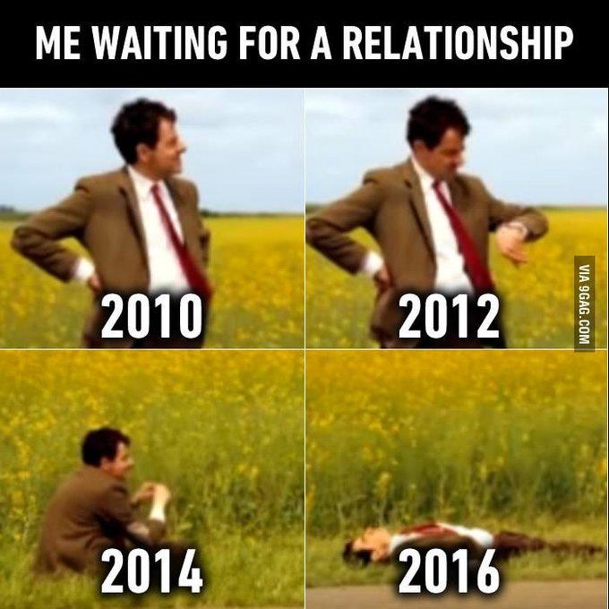 A version of the Mr. Bean Waiting meme. The meme reads, "Me waiting for a relationship."