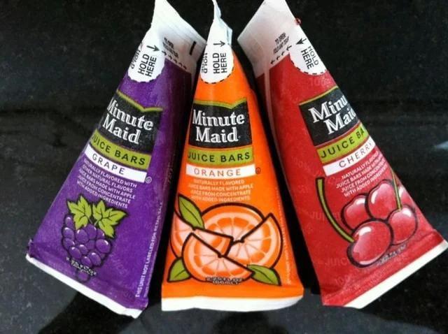 ↑ LA CHIRLP ↑ HOLD HOL HOL Minute Maid ICE BARS GRAPE SENATURAL FLAVORS RALLY FLAVORED WITH ACE FROM CONCENTRATE CARS MADE WITH APPLE ADDED INGREDIENTS Minute Maid JUICE BARS ORANGE MADE WITH APPLE CE FRON CONCENTRAT CEV Minu Mai JUICE BA CHERRY NATURALLY FU JUICE BARS MADE JUICE FROM CONC WITH ADDED THIS UNIT NOT LABELED FOR RESALE JU JUIC
