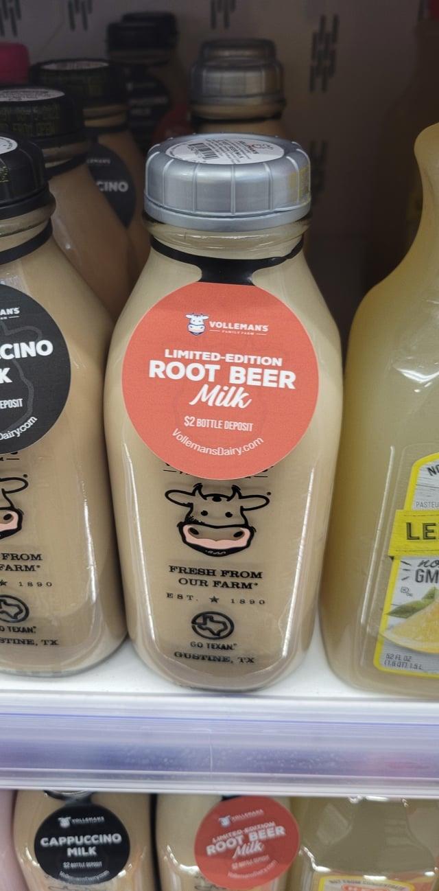 AN'S FROM OPEN CINO VOLLEMANS CINO K EPOSIT Dairy.com LIMITED-EDITION ROOT BEER Milk $2 BOTTLE DEPOSIT FollomanoDairy.com FROM FARM 1890 DI FRESH FROM OUR FARM EST. 1890 TEXAN STINE, TX GO TEXAN GUSTINE, TX CAPPUCCINO MILK LIMITED EDITIO ROOT BEER Milk www. NO PASTEU LE по GM 52 FL 02 (1.6 Q7 1SL