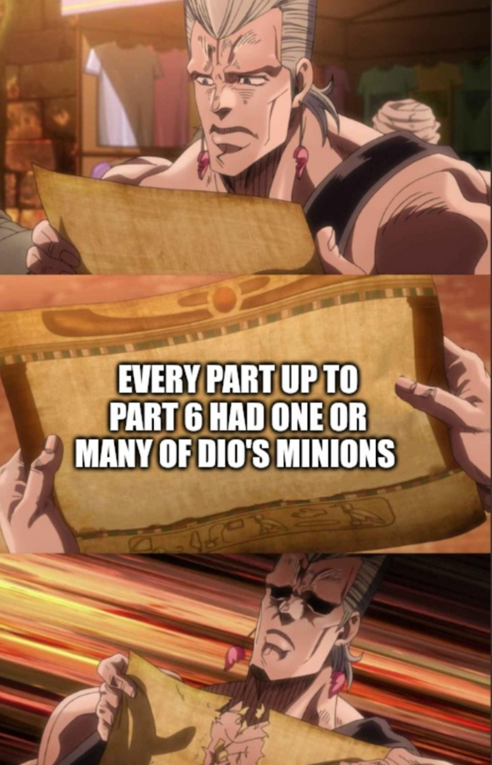 EVERY PART UP TO PART 6 HAD ONE OR MANY OF DIO'S MINIONS 480