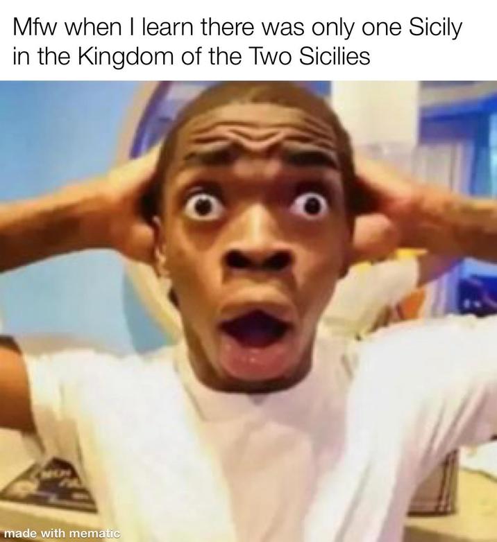 Mfw when I learn there was only one Sicily in the Kingdom of the Two Sicilies made with mematic