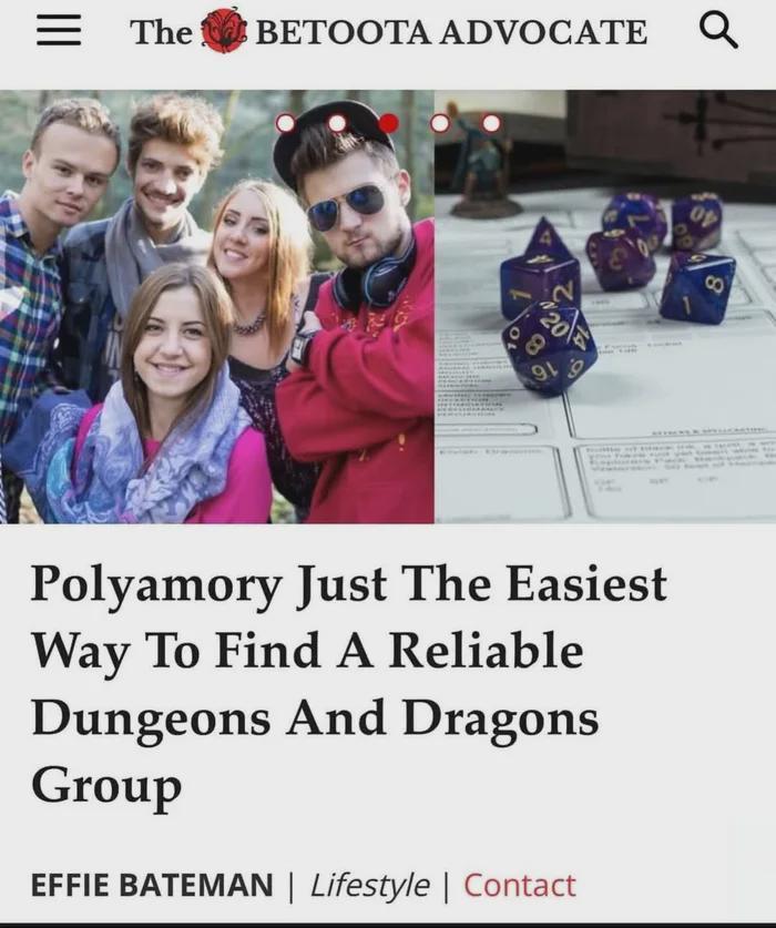 =The BETOOTA ADVOCATE Q 91 8 Polyamory Just The Easiest Way To Find A Reliable Dungeons And Dragons Group EFFIE BATEMAN | Lifestyle | Contact