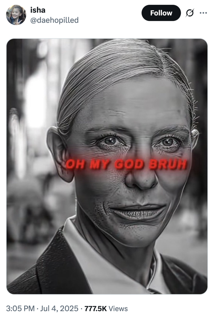 isha Follow @daehopilled OH MY GOD BRUH 3:05 PM ⚫ Jul 4, 2025 777.5K Views