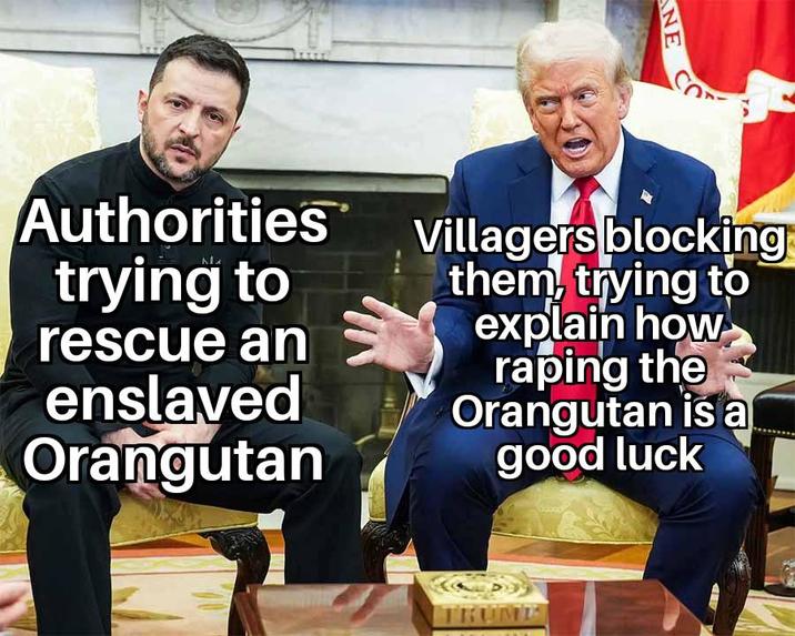 NE Authorities trying to rescue an enslaved Orangutan Villagers blocking them, trying to explain how r----- the Orangutan is a good luck TRUME