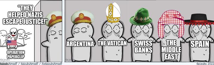 4 "THEY HELPED NAZIS ESCAPE JUSTICE!" OPERATION PAPERCLIP dai.joubu U ARGENTINA THE VATICAN SWISS Hai.joubu Jugip.comuhimself / daijoubuhimself/itsdaijoubuhimself BANKS A THE SPAIN MIDDLE EAST dai.joubu 2021