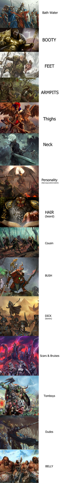 WARHAMMER SP Bath Water BOOTY FEET ARMPITS Thighs Neck Personality (fat/crazy/witch/violent) HAIR (beard) Cousin BUSH D--- (boners) Scars & Bruises Tomboys Dudes BELLY