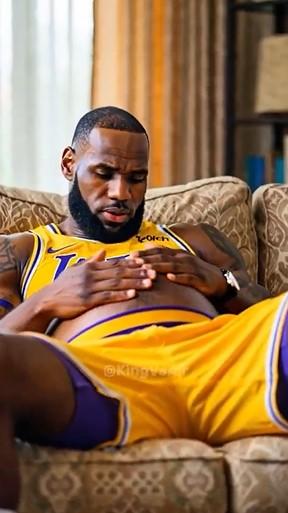 A screenshot of the pregnant LeBron James AI video that he had taken down by his lawyers. The video shows LeBron pregnant with James Harden's baby.