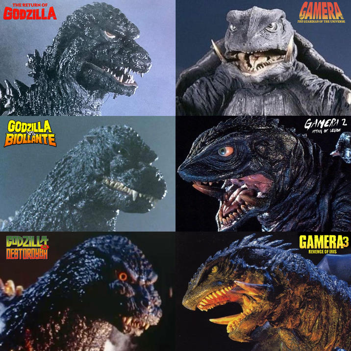 THE RETURN OF GODZILLA GAMERA THE GUARDIAN OF THE UNIVERSE GODZILLA BIOLLANTE GAMERA 2 ATTACK OF LEGION US. GODZILLA DESTORDHEH Q GAMERA3 REVENGE OF IRIS