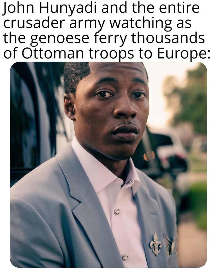 John Hunyadi and the entire crusader army watching as the genoese ferry thousands of Ottoman troops to Europe: