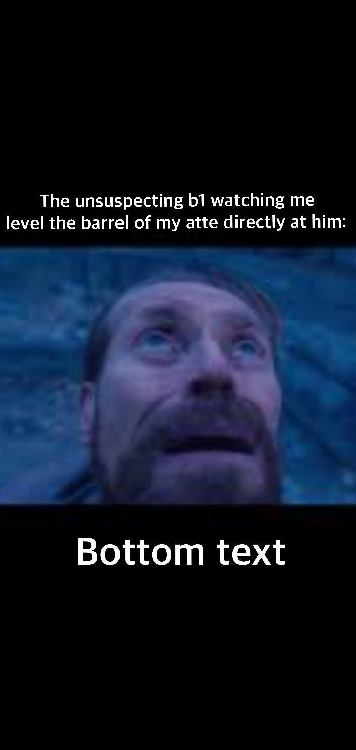 The unsuspecting b1 watching me level the barrel of my atte directly at him: Bottom text
