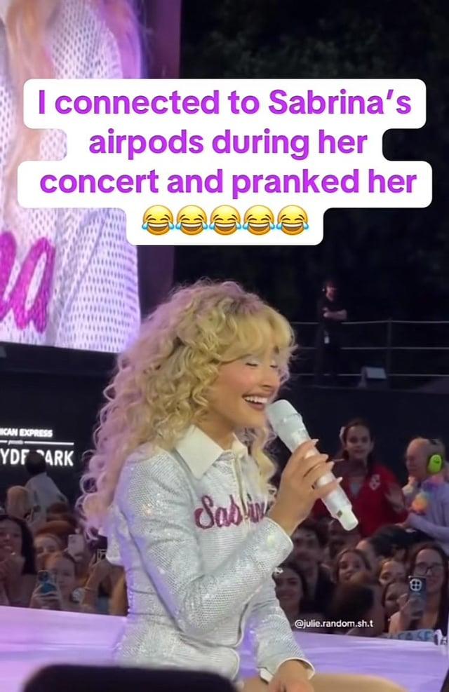 I connected to Sabrina's airpods during her concert and pranked her CAN EXPRESS YDF ARK Sablive @julie.random.sh.t