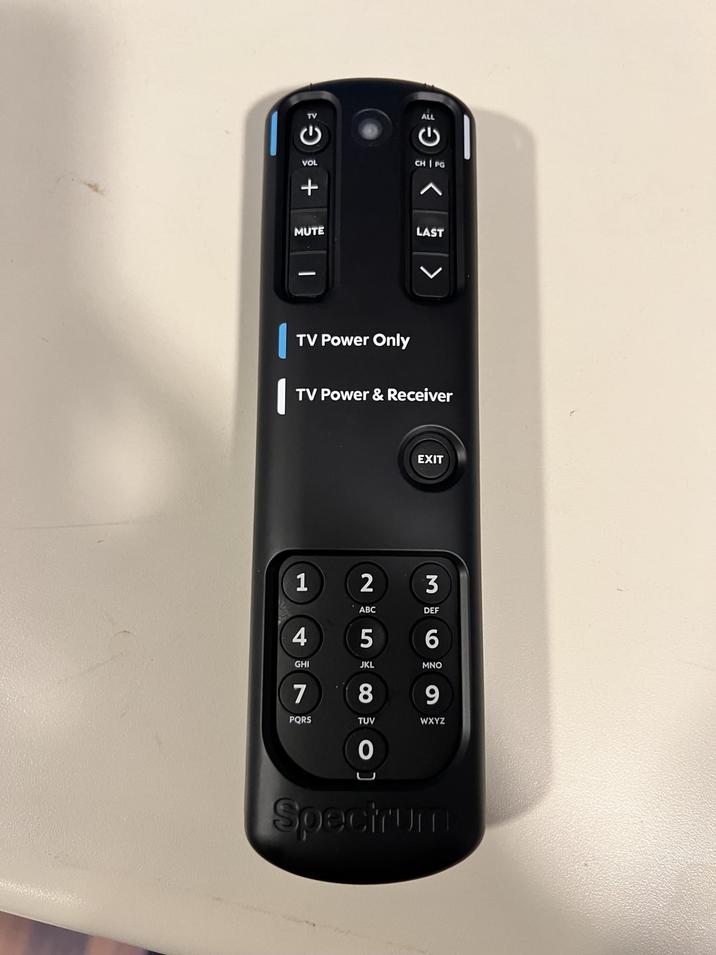 TV ALL + G¹ ن VOL CH PG < > MUTE LAST TV Power Only TV Power & Receiver EXIT 1 4 GHI ABC 2580 ] 3 DEF 7 PQRS JKL TUV 6 MNO 9 WXYZ Spectrum