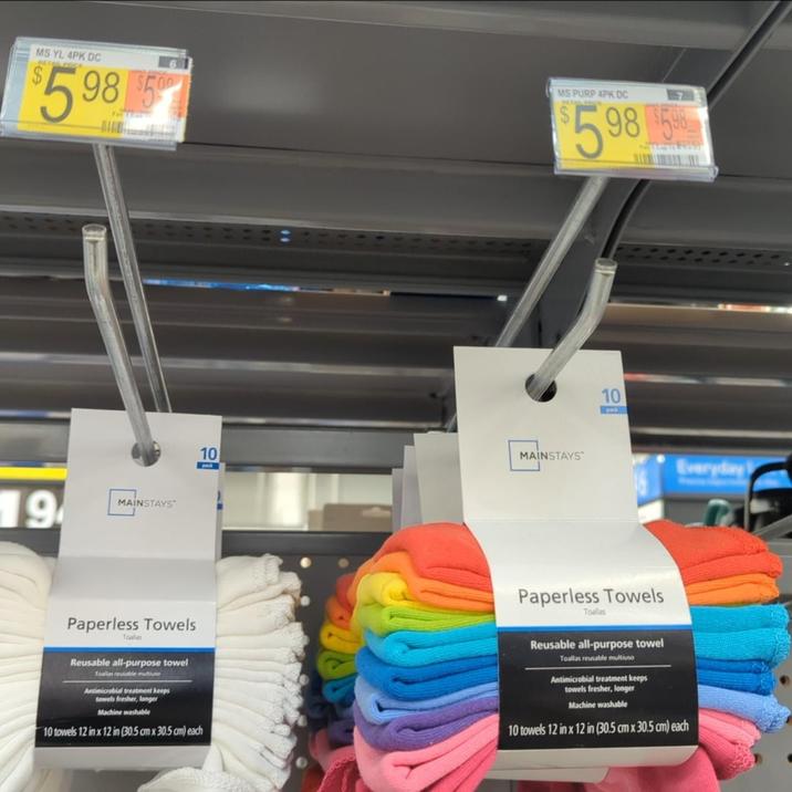 MS YL 4PK DC RETAIL P $598 5 MS PURP 4PK DC $5.985 19 MAINSTAYS 10 MAINSTAYS 10 pack Everyday Paperless Towels Toallas Reusable all-purpose towel Toallas reusable multiuso Antimicrobial treatment keeps towels fresher, longer Machine washable 10 towels 12 in x 12 in (30.5 cm x 30.5 cm) each Paperless Towels Toallas Reusable all-purpose towel Toallas reusable multiuso Antimicrobial treatment keeps towels fresher, longer Machine washable 10 towels 12 in x 12 in (30.5 cm x 30.5 cm) each