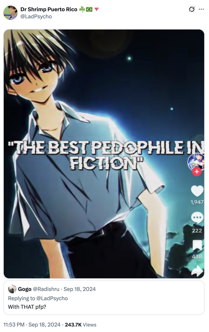 "Miyazaki is one of the biggest contributions why Loli fetish booms in Japan" A "quote-tweet":https://knowyourmeme.com/memes/quote-retweets-qrts capping off a thread about Hayao Miyazaki and Touya Kinomoto from "_Cardcaptor Sakura_":https://knowyourmeme.com/memes/subcultures/cardcaptor-sakura.