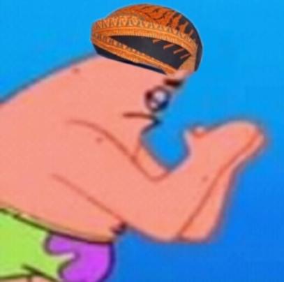 "Blangkon" is the traditional headwear of Javanese people in Indonesia. Patrick's pose (from his fishnet dance in SpongeBob SquarePants The Movie) resembles the traditional bow practiced from a servant to someone with higher reputation.