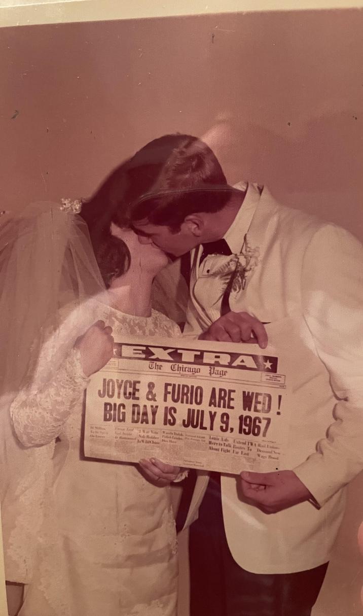 EXTRA The Chicago Page JOYCE & FURIO ARE WED! BIG DAY IS JULY 9, 1967 Ge Lasers Nade Roller Pink Leder In W BdChave Day Here Louis Aids Extend TWA Rail Exon Here to Talk Routes To About Fight Far East Dead New Wage Bound