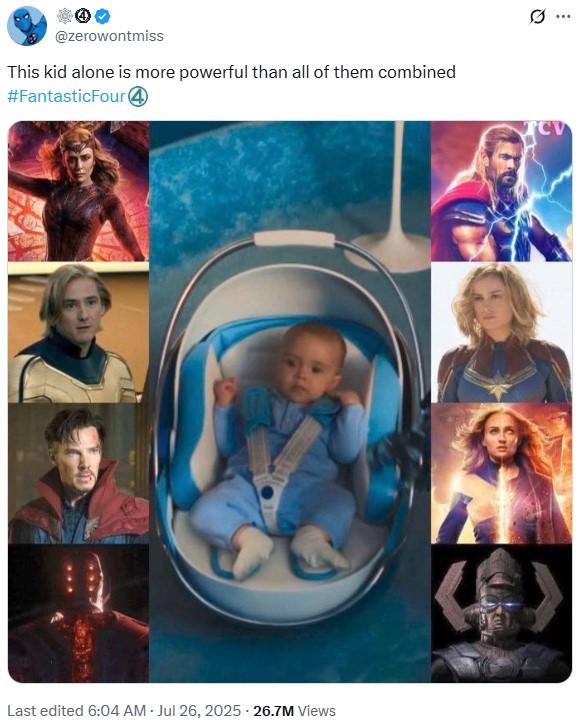 @zerowontmiss This kid alone is more powerful than all of them combined #FantasticFour 4 Q rev Last edited 6:04 AM Jul 26, 2025 - 26.7M Views