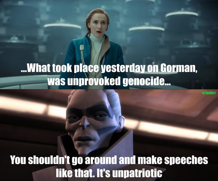 ...What took place yesterday on Gorman, was unprovoked genocide... u/hjalle1 You shouldn't go around and make speeches like that. It's unpatriotic