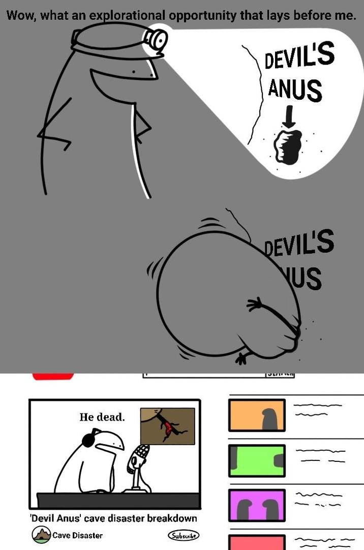 Wow, what an explorational opportunity that lays before me. DEVIL'S ANUS He dead. 'Devil Anus' cave disaster breakdown Cave Disaster DEVIL'S NUS |PENDEN Subscribe -