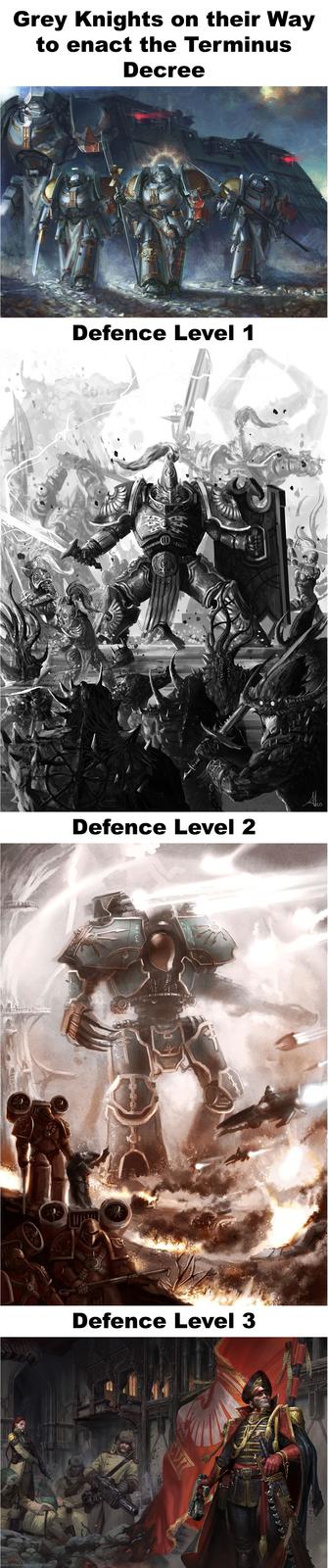 Grey Knights on their Way to enact the Terminus Decree H Defence Level 1 Defence Level 2 Aho Defence Level 3 opyright 2018 Games Workshop Limited CVII