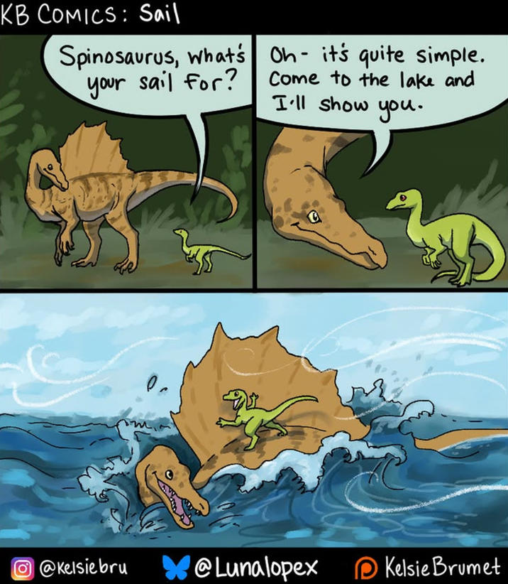 KB COMICS: Sail Spinosaurus, what's your sail for? Oh- it's quite simple. Come to the lake and I'll show you. @Kelsiebru @Lunalopex Kelsie Brumet