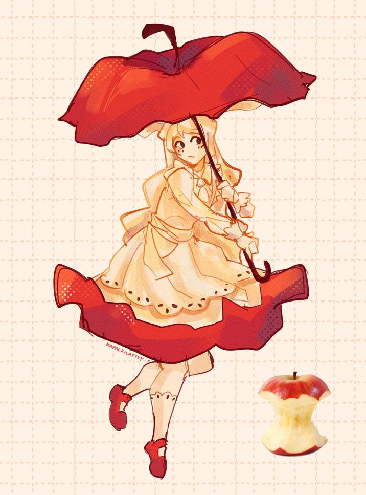 July 26th, 2025 tweet by @kapalkilayyyy X user @kapalkilayyyy posted artwork showing a girl holding an umbrella combined with a drawing of an apple core. The post gathered over 140,000 likes in five days.