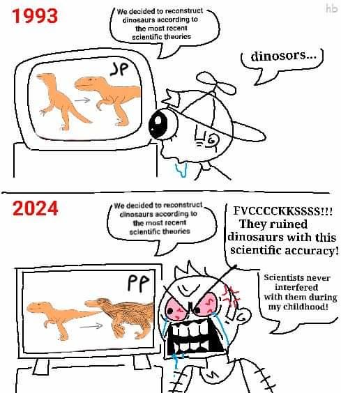 An edit of the "respect minorities" meme. The meme is about how wokeness ruined dinosaurs.