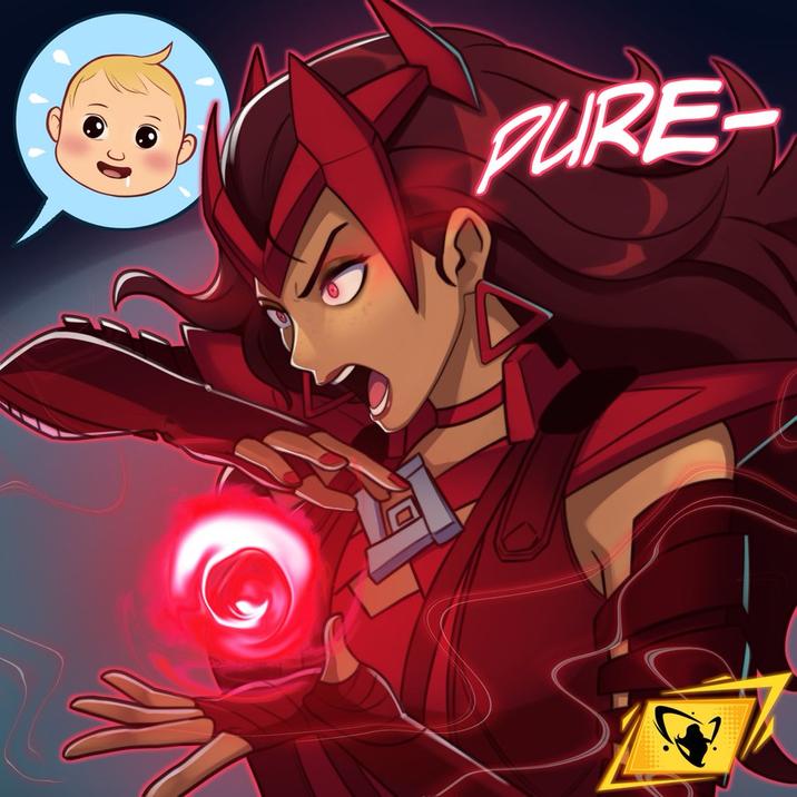 A tweet reading, "Careful Wanda, Franklin Richards is one month old now, you don't stand a chance." The meme shows Wanda vs. baby Franklin Richards.