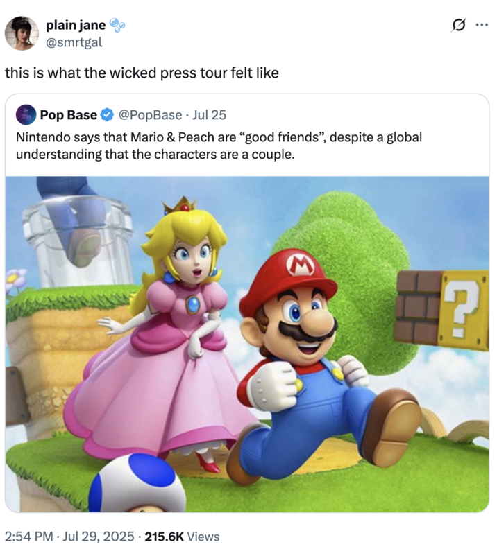 A "quote-tweet":https://knowyourmeme.com/memes/quote-retweets-qrts of a post about "Mario":https://knowyourmeme.com/memes/subcultures/super-mario and "Princess Peach":https://knowyourmeme.com/search?context=&sort=&q=Princess+Peach only being "good friends."