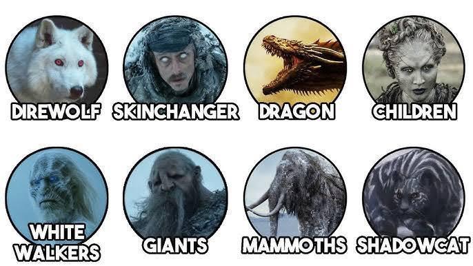 DIREWOLF SKINCHANGER DRAGON CHILDREN WHITE WALKERS GIANTS MAMMOTHS SHADOWCAT