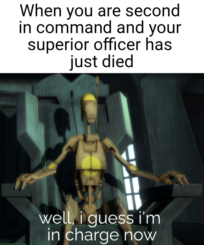 When you are second in command and your superior officer has just died well, i guess i'm in charge now