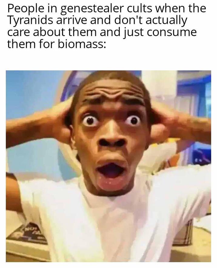 People in genestealer cults when the Tyranids arrive and don't actually care about them and just consume them for biomass: 80