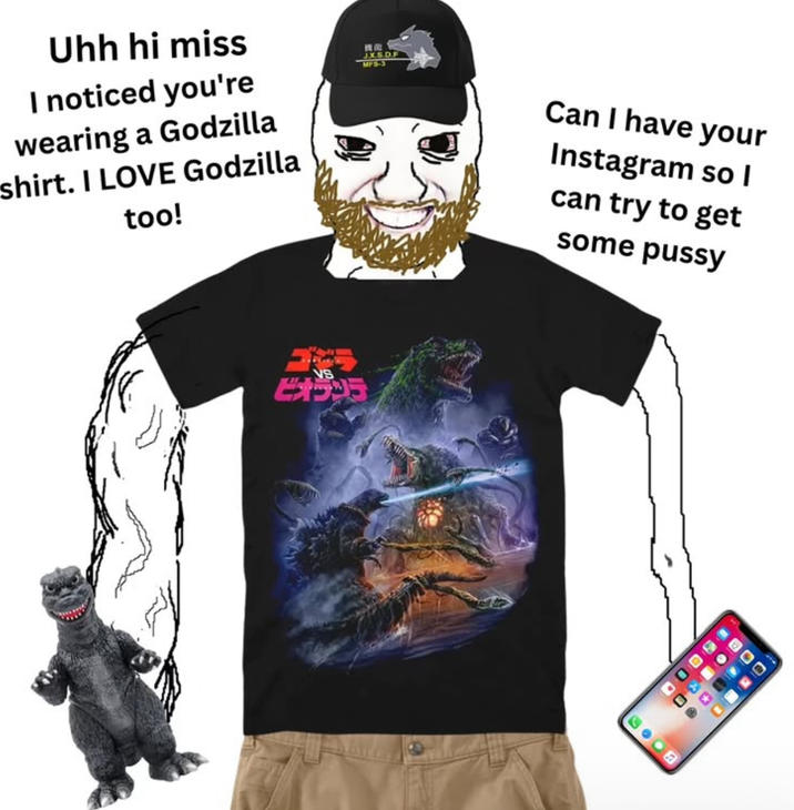 Uhh hi miss I noticed you're wearing a Godzilla shirt. I LOVE Godzilla too! HODAL JX.S.D.F MFS-3 VS ビオランテ Can I have your Instagram so I can try to get some p---- -800 !