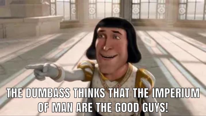 O THE DUMBASS THINKS THAT THE IMPERIUM OF MAN ARE THE GOOD GUYS!