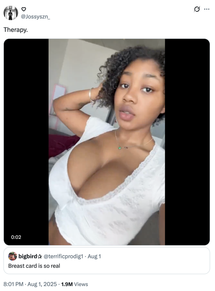 Jossyszn_ video A "quote-tweet":https://knowyourmeme.com/memes/quote-retweets-qrts of the "Breast card is so real" tweet, which led to interest in the "url:1951208513675329890" search on "Twitter / X":https://knowyourmeme.com/memes/sites/twitter-x.
