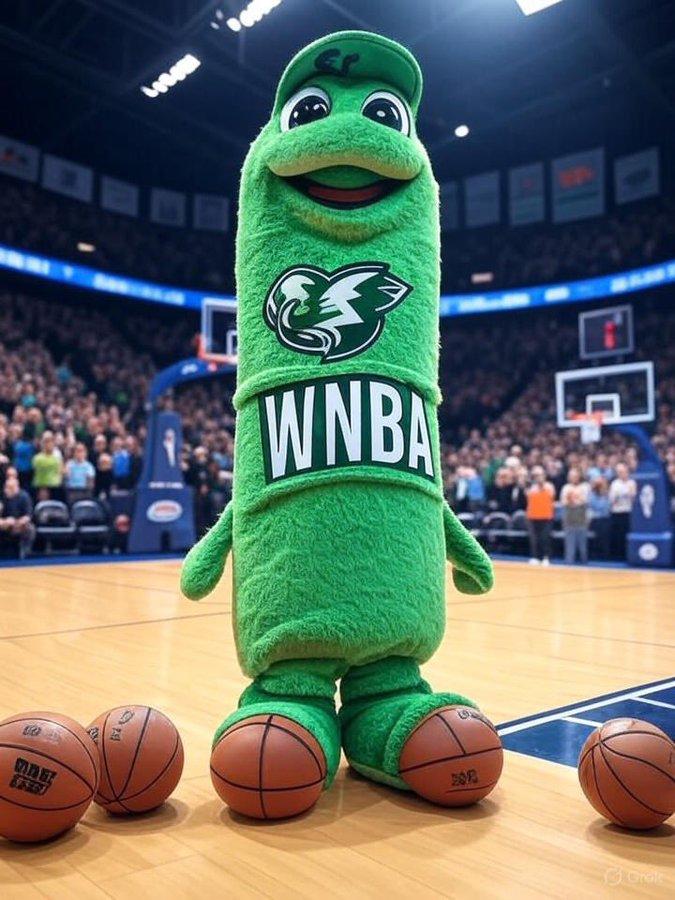 An AI-generated mascot. The mascot references the green sex toys thrown at WNBA games.