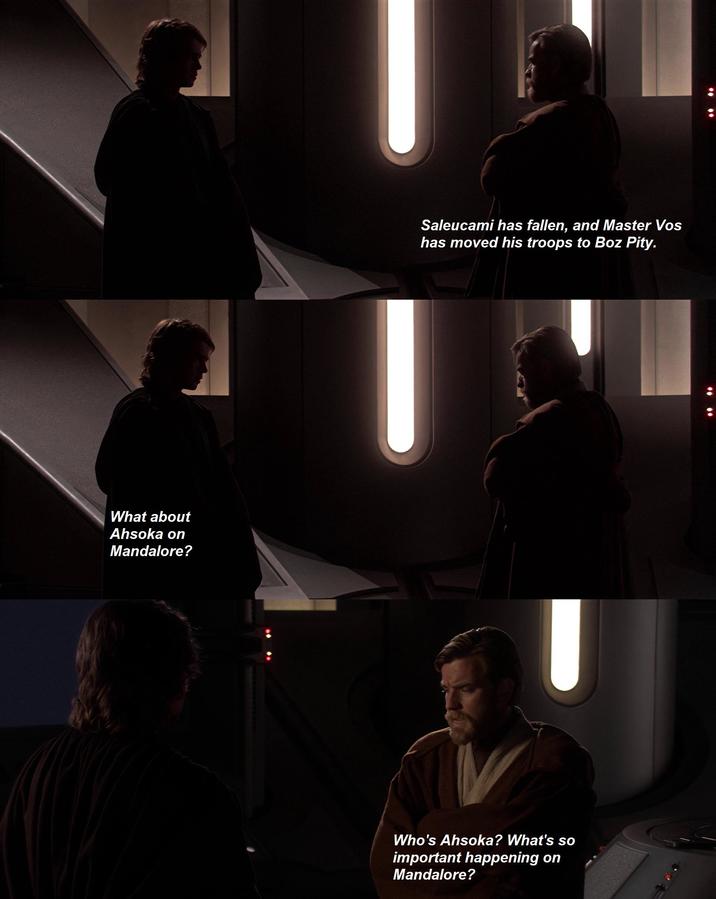 What about Ahsoka on Mandalore? Saleucami has fallen, and Master Vos has moved his troops to Boz Pity. Who's Ahsoka? What's so important happening on Mandalore?