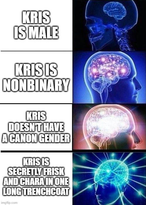 KRIS IS MALE KRIS IS NONBINARY KRIS DOESN'T HAVE A CANON GENDER KRIS IS SECRETLY FRISK AND CHARA IN ONE LONG TRENCHCOAT imgflip.com