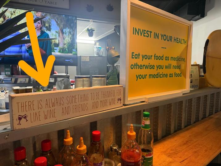 TABLE THERE IS ALWAYS SOMETHING TO BE THANKFUL FOR LIKE WINE AND FRIENDS AND MORE WINE INVEST IN YOUR HEALTH Eat your food as medicine, otherwise you will need your medicine as food. Jeg Wipes