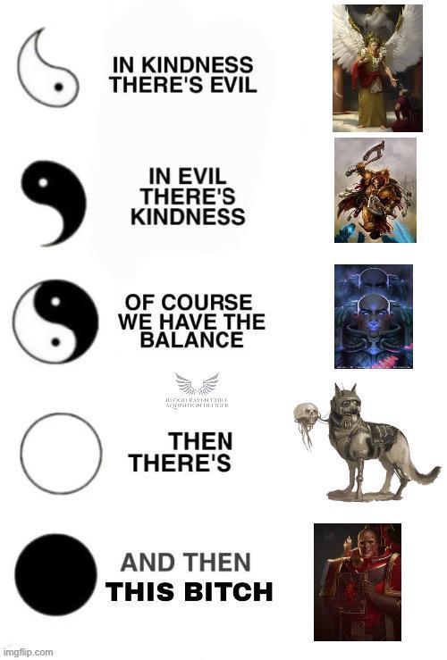 IN KINDNESS THERE'S EVIL IN EVIL THERE'S KINDNESS OF COURSE WE HAVE THE BALANCE О EXHI RAVEN CHILE AQUISINGIN HEE THEN THERE'S imgflip.com AND THEN THIS BITCH