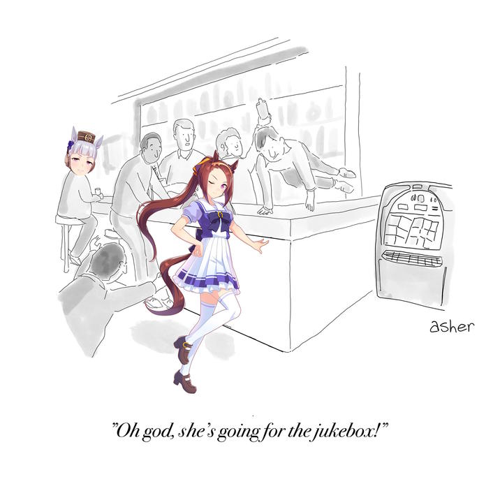 Ы "Oh god, she's going for the jukebox!" asher