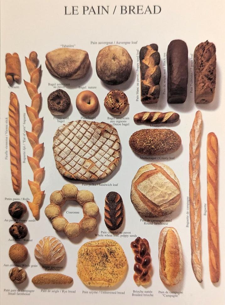 Ficelle viennoise / Vienna stick Petits pains/Rolls Cornetti Baguette épi / "Ear of corn" baguette Couronne Au pavo Poppy seeds Aux Walnut Aux céréales/Whole grain Boyle paysanne Farmhouse Bagel americain au pavol LE PAIN / BREAD Pain auvergnat / Auvergne loaf "Tabatière" Bagel nature Poppy seed bagel Plain bagel Pain polka/Sandwich loaf Pain complet au pavot Whole wheat loaf, poppy seeds Petit pain de campagne Pain de seigle/Rye bread Pain azyme/Unleavened bread Brioche nattée Braided brioche Small farmhouse Pain blanc au pavot / Poppy seed loaf Bagel américain aux oignons Onion bagel Mauricente Multicroque/Crusty loaf Pain de campagne rond Round farmhouse Pain de campagne "Campagne" Baguette de campagne Baguette Pain de seigle noir/Black rye Pain 7 céréales/7 grain lo