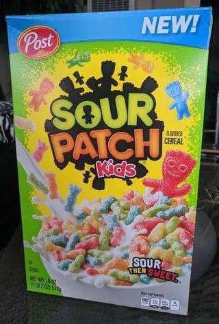 Post NEW! SOUR PATCH Kids FLAVORED CEREAL NET WT 1802 (1LB 2 0 510 SOUR THEN SWEET 140