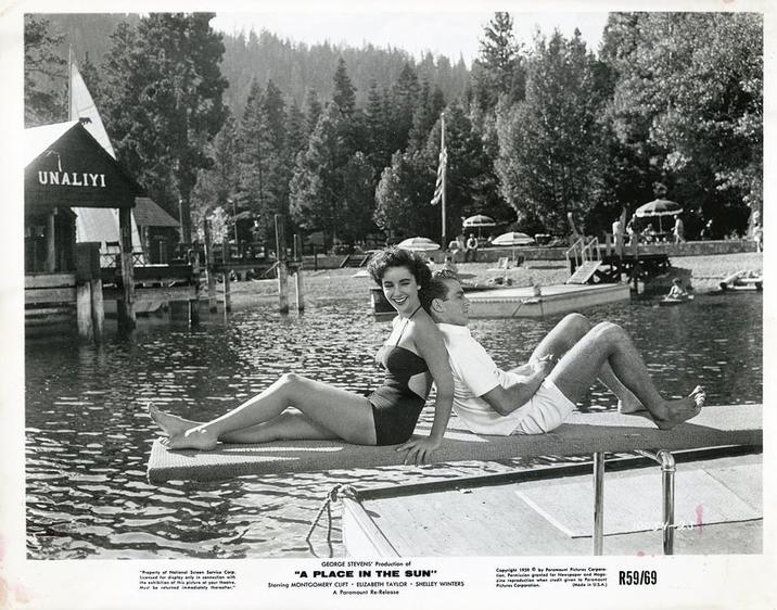 UNALIYI "Property of National Screen Service Corp Licensed for display only in connection with the exhibition of this picture of your theatre. Must be returned immediately thereafter," GEORGE STEVENS Production of "A PLACE IN THE SUN" Starring MONTGOMERY CLIFT ELIZABETH TAYLOR SHELLEY WINTERS A Paramount Re-Release Copyright 1959 by Paramount Pictures Corpor tion. Permission granted for Newspaper and Moge aine reproduction when credit given to Paren Pictures Corporation. (Made in USAJ R59/69
