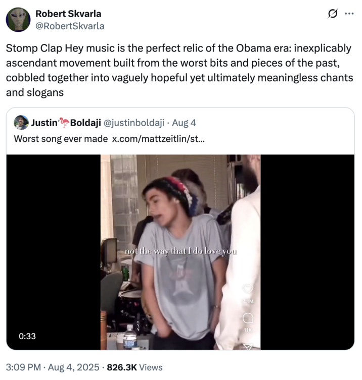 Stomp Clap Hey music is the perfect relic of the Obama era A "quote-tweet":https://knowyourmeme.com/memes/quote-retweets-qrts about "Home" by Edward Sharpe and the Magnetic Zeros, seen singing, "Alabama, Arkansas," on an NPR Tiny Desk Concert in 2009.