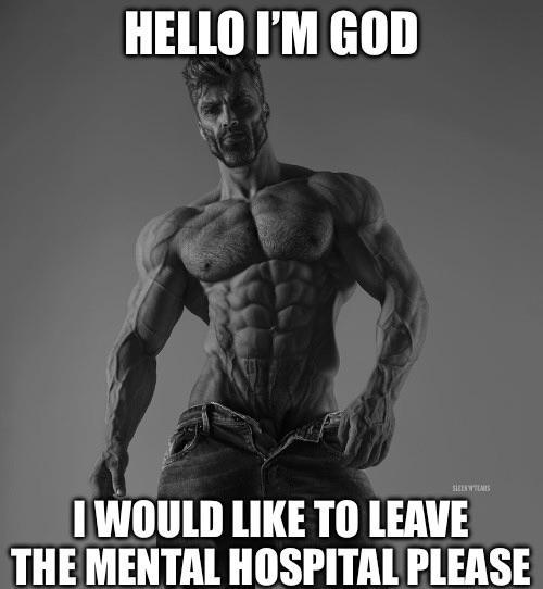 HELLO I'M GOD I WOULD LIKE TO LEAVE THE MENTAL HOSPITAL PLEASE