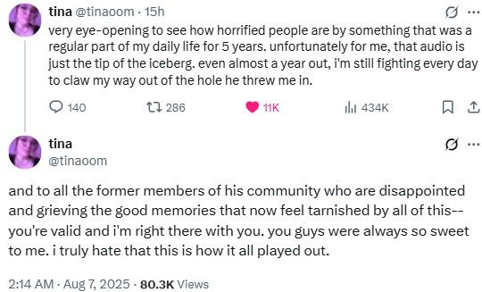 Tina responds to the response to Brad screaming at her.