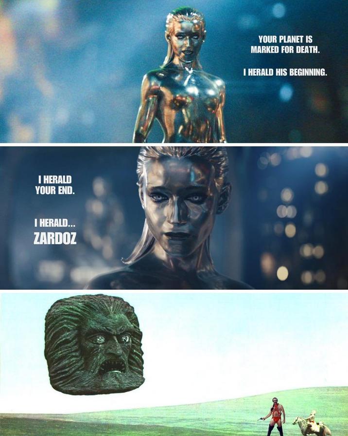 I HERALD YOUR END. I HERALD... ZARDOZ YOUR PLANET IS MARKED FOR DEATH. I HERALD HIS BEGINNING.