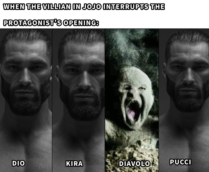 WHEN THE VILLIAN IN JOJO INTERRUPTS THE PROTAGONIST'S OPENING: DIO KIRA DIAVOLO PUCCI